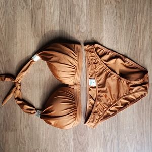 Venus Copper Colored Bikini Swim Set 2 Top 36D & Bottom Size 8- missing gold pcs
